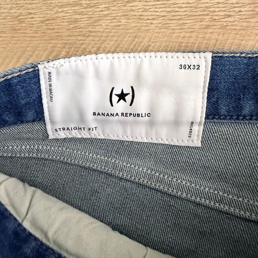 Banana‎ Republic Straight Fit Jeans Mens 36x32 Blue Mid Rise Organic Cotton $129